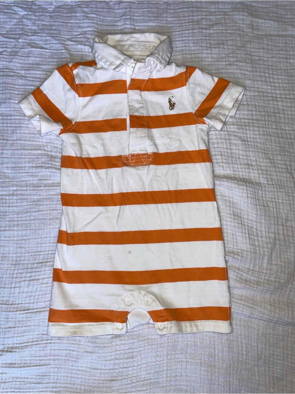 Ralph Lauren Orange and White Striped Polo Baby Romper